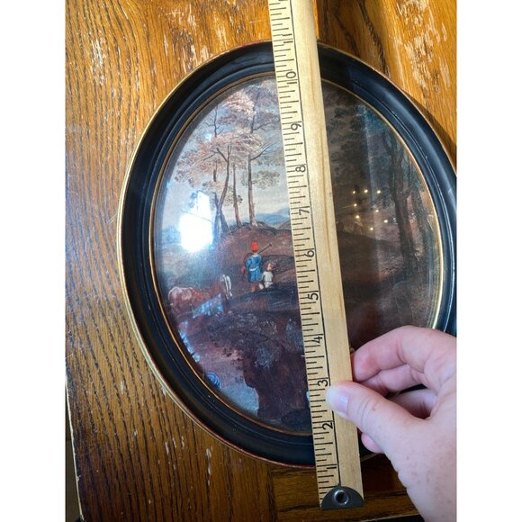 Vintage Oval Convex Bubble Glass Framed Pastoral Landscape Print By E.A. Riba Co - Picture 5 of 6